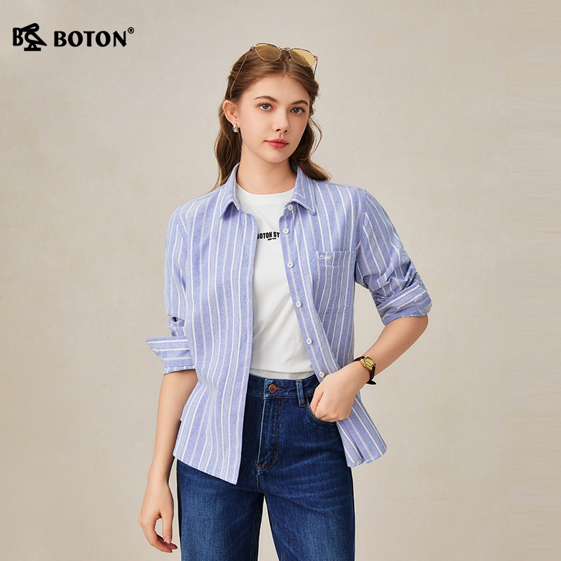 Boton/波顿女装梭织宽松翻领全开襟长袖衬衫