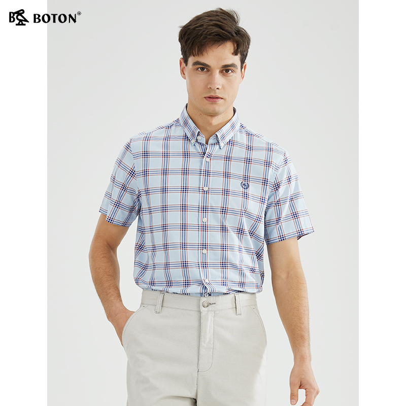 波顿方领短袖舒适休闲