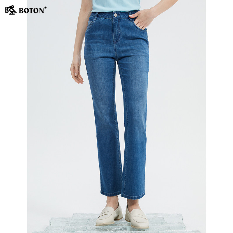 [裸感高弹]波顿女士牛仔裤抗皱易打理中高腰高端美式休闲抗菌裤子