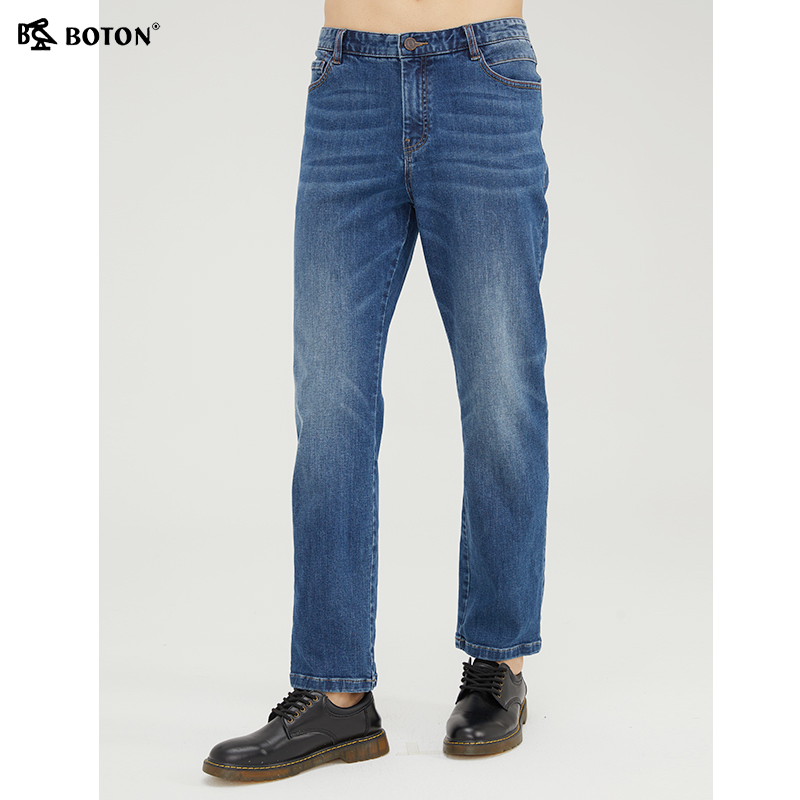 中蓝色长裤牛仔裤波顿拉链