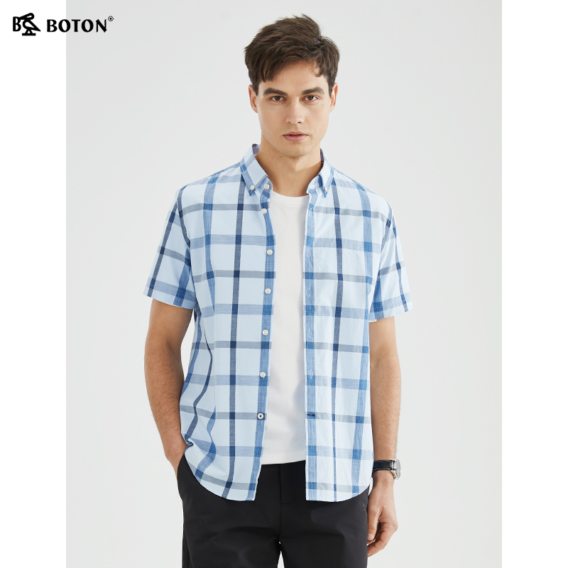 波顿方领短袖舒适休闲