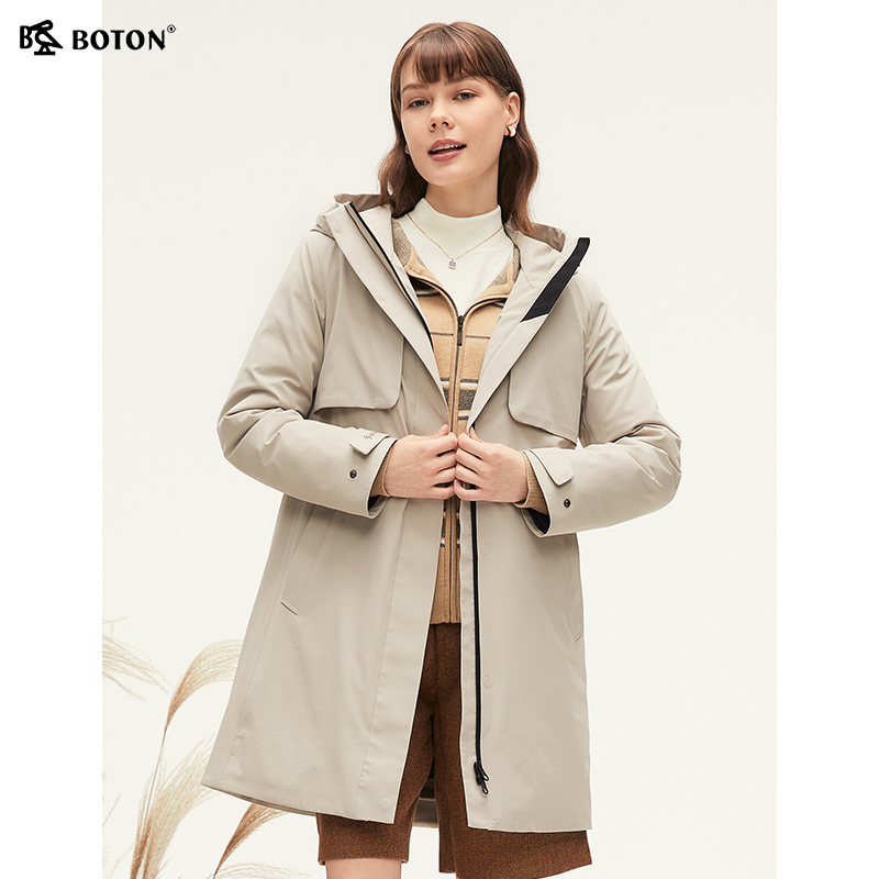 波顿中长款连帽羽绒服