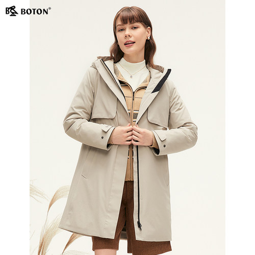 波顿中长款连帽羽绒服