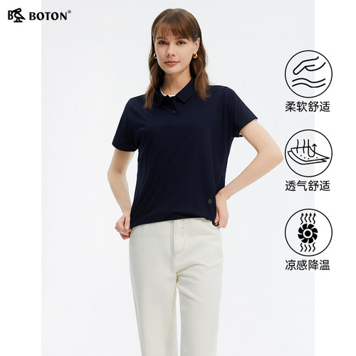 [桑蚕丝]波顿2025夏季新款短袖polo衫t恤女速干冰丝户外运动上衣