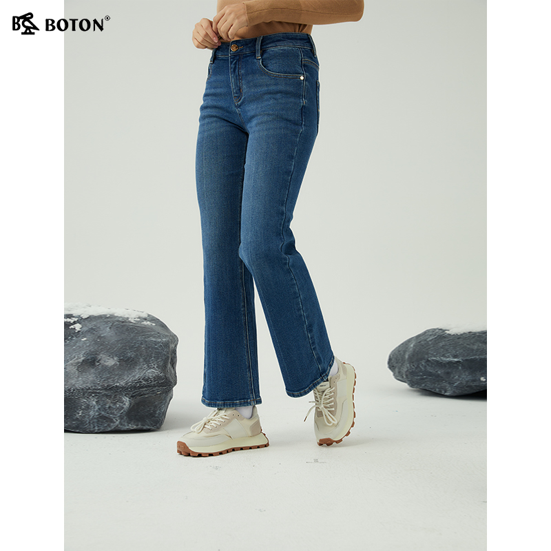 波顿牛仔裤长裤水洗高腰