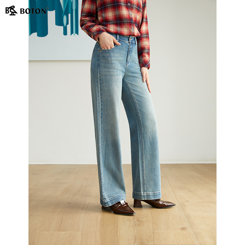 波顿高腰修身微喇牛仔裤