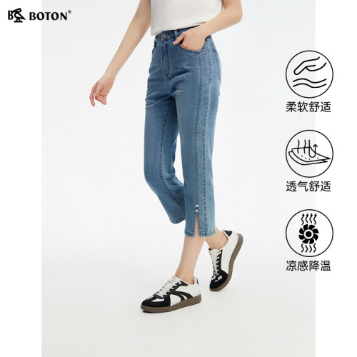 【冰爽抑菌】波顿2026夏季新款女八分牛仔裤高端速干透气美式裤子
