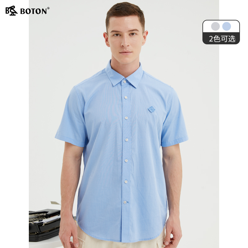 波顿男装格子短袖衬衫