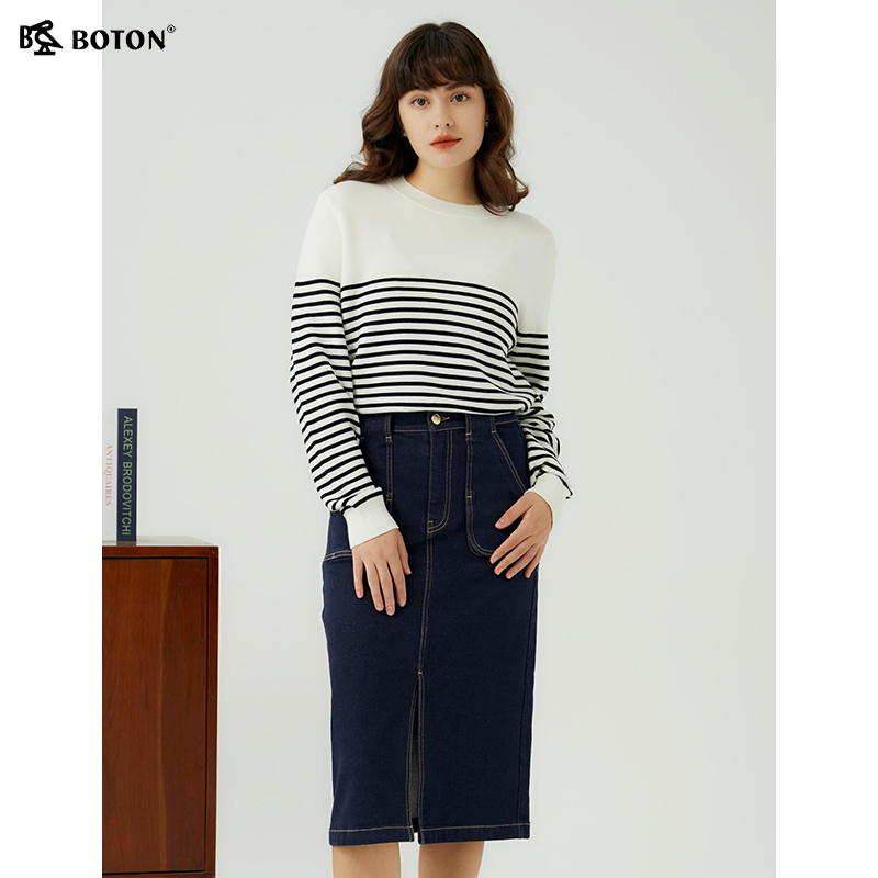 波顿棉休闲百搭条纹针织衫