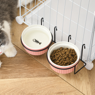 喝水碗陶瓷固定狗盆挂笼宠物碗幼犬幼猫 猫碗防打翻猫食盆悬挂式