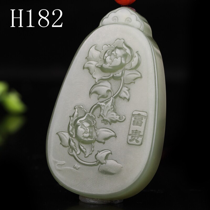 天然新疆和田玉吊坠和田白玉花开富贵吊坠牡丹花挂件男女款H182