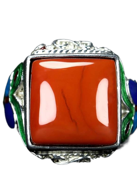 正宗天然凉山南红玛瑙S925戒面南红景泰蓝戒指镶嵌指环男女款K26