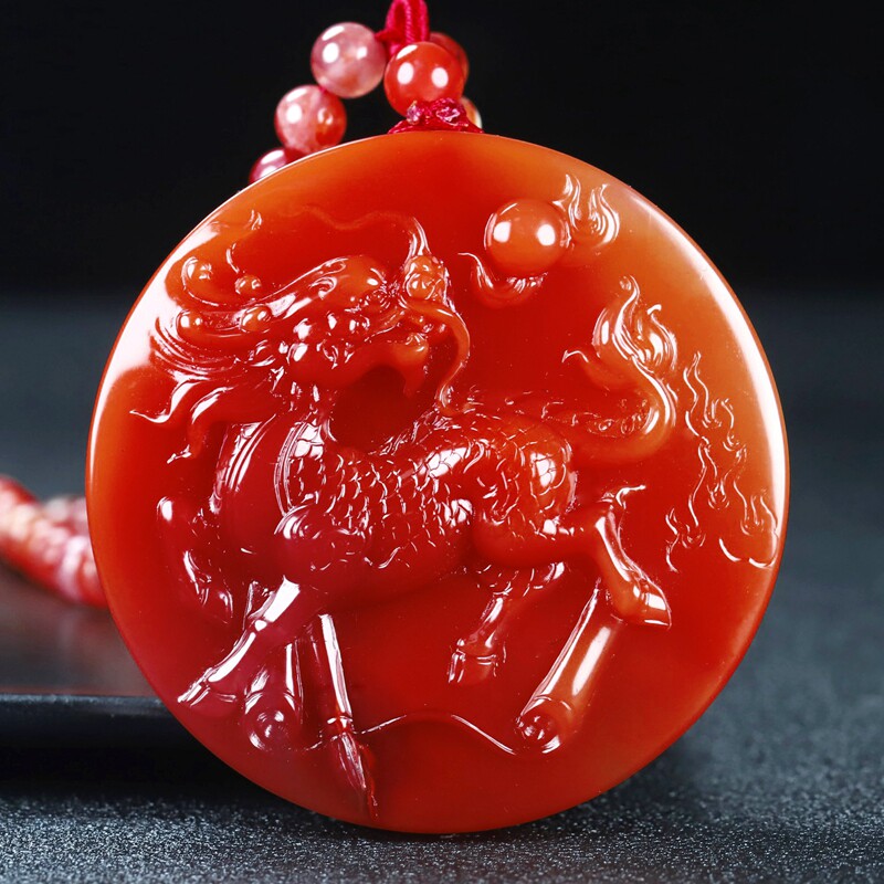 天然凉山保山南红玛瑙柿子红火焰纹吊坠麒麟金榜题名原石挂件215