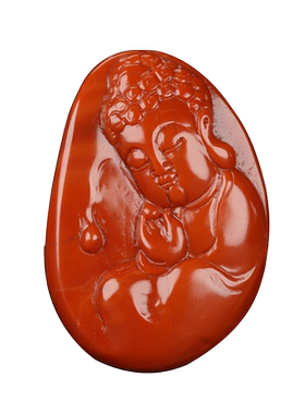 天然凉山南红玛瑙原石柿子红 如来佛 宝宝佛吊坠挂件男女款F141
