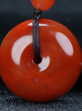 正品天然凉山南红玛瑙柿子红平安扣素面玉坠原石挂件男女款470号