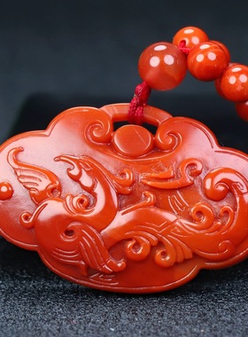 正品天然四川凉山南红玛瑙朱雀吊坠南红柿子红原石雕件男女款314