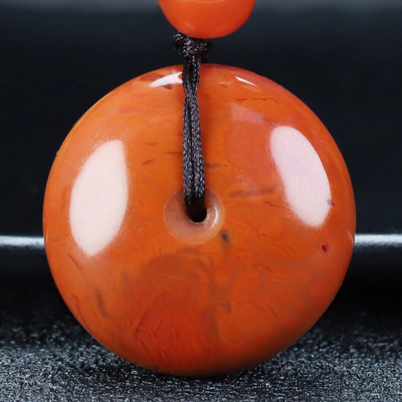 正品天然凉山南红玛瑙柿子红平安扣素面玉坠原石挂件男女款266号