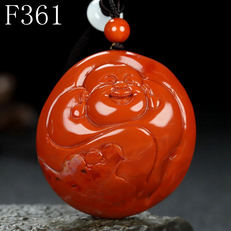 天然凉山南红玛瑙柿子红弥勒佛笑佛吊坠原石挂件大师作品女款F361