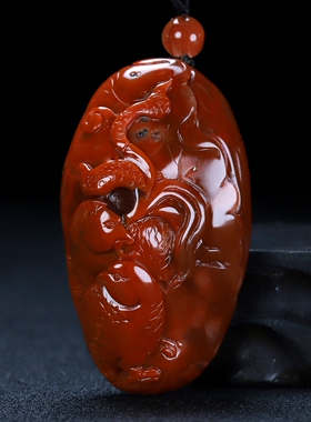 天然凉山南红玛瑙柿子红 花鸟 和和美美吊坠挂件男女款86号