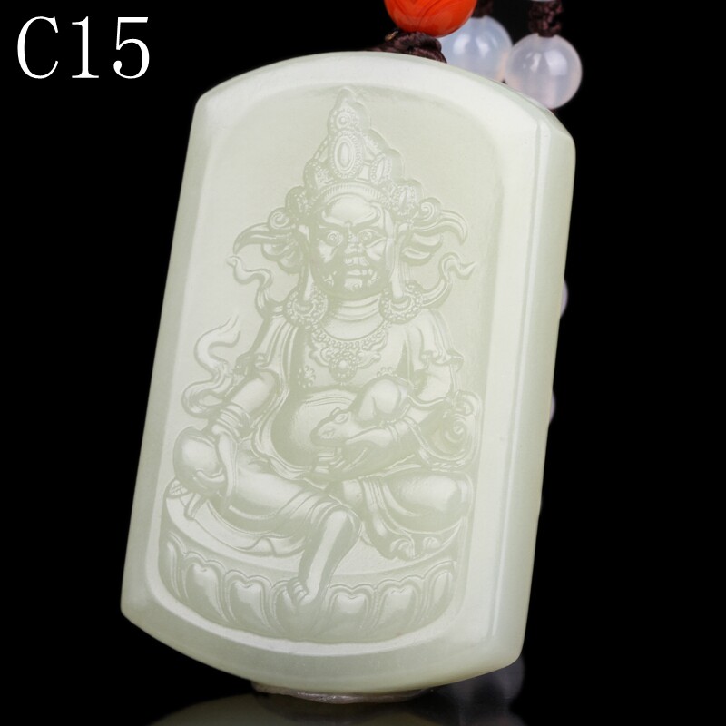 天然新疆和田玉籽料羊脂玉财神钟馗 美女挂件和田白玉挂坠R