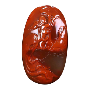 天然凉山南红玛瑙柿子红美女吊坠 女娲补天挂件大师款N64