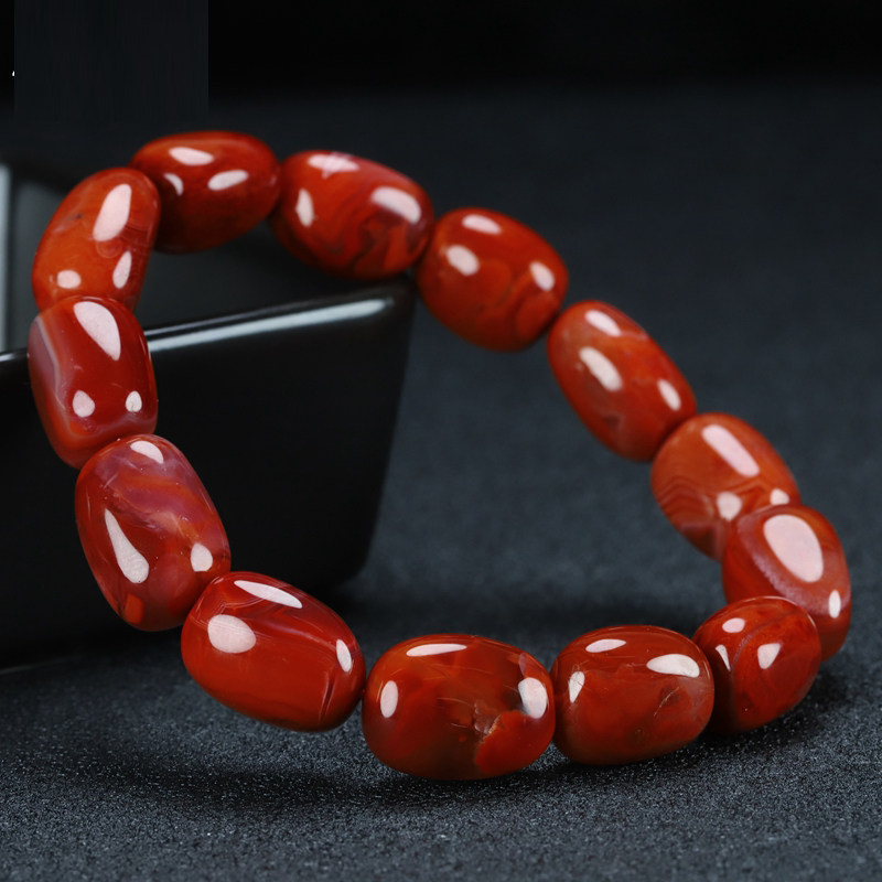天然凉山保山南红玛瑙南红玉柿子红火焰纹随型原石手链手串男女