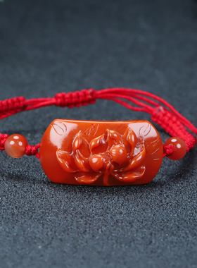 正品天然四川凉山保山南红玛瑙柿子红手牌花鸟喜上眉梢吊坠原石55