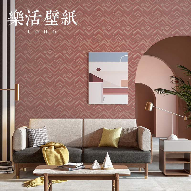北欧红色几何图案波浪纹人字纹墙纸卧室客厅电视背景壁纸2025新款