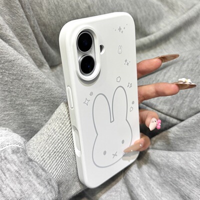 简约风可爱线条米菲兔适用于iphone17promax苹果16手机壳14新款15pro女13少女心17Air磨砂液态硅胶创意防摔套