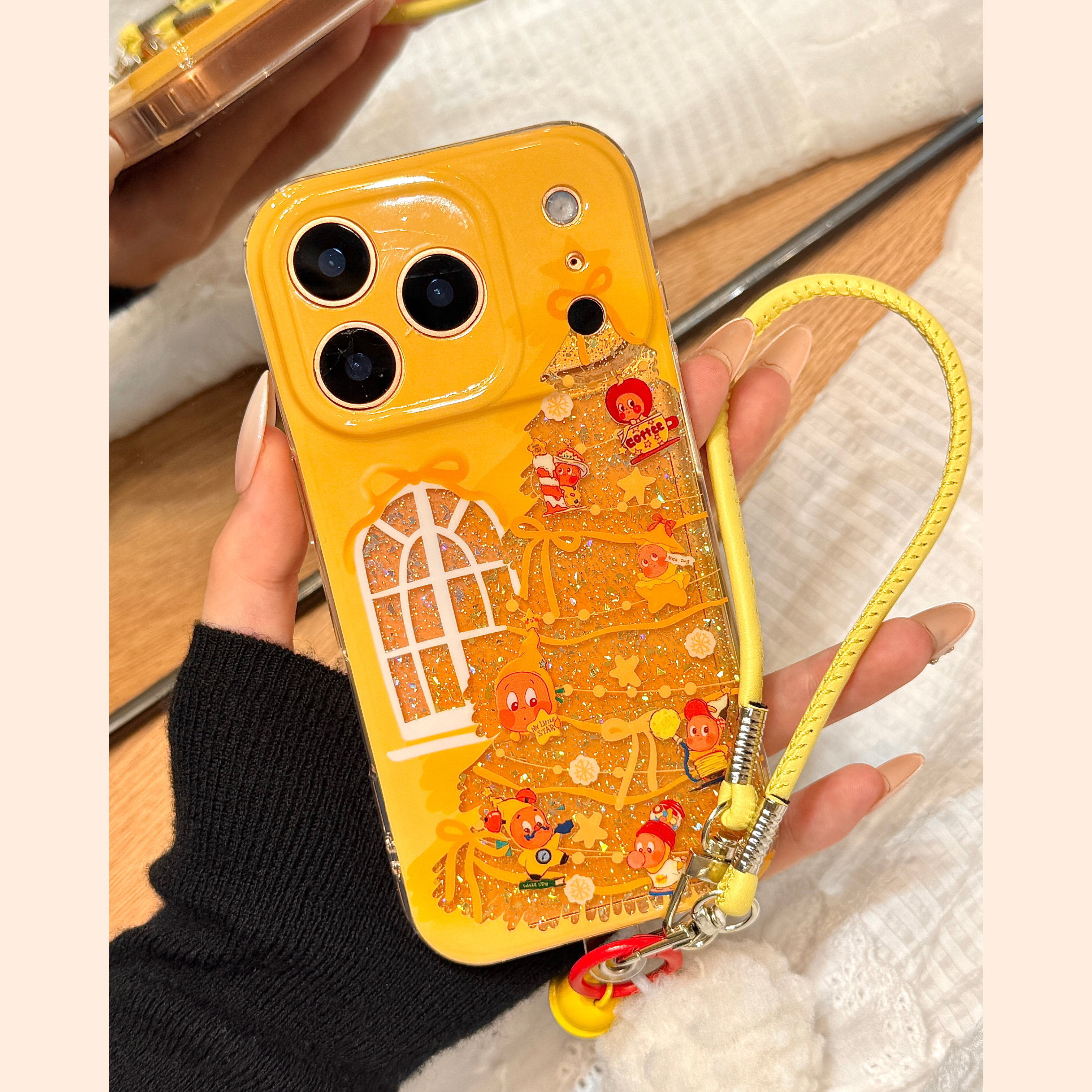 氛围感闪粉亮片圣诞树星星男孩手拎皮绳适用于iphone17promax苹果14手机壳15新款16pro女13硅胶17pm防摔软壳