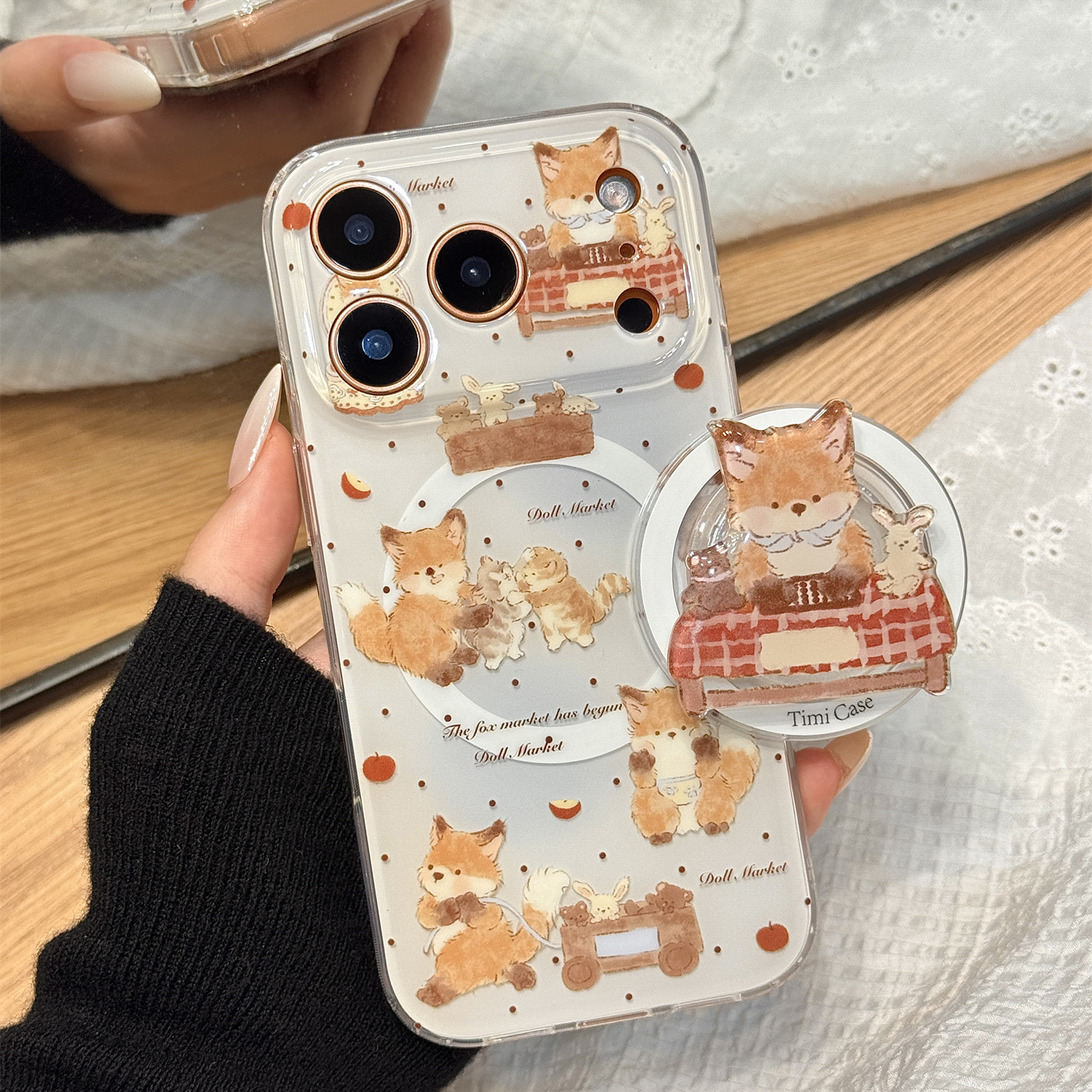 蓝色晕染油画波点狗狗猫咪兔子磁吸支架适用于iphone17promax苹果14手机壳15新款16pro女13硅胶17pm防摔软壳