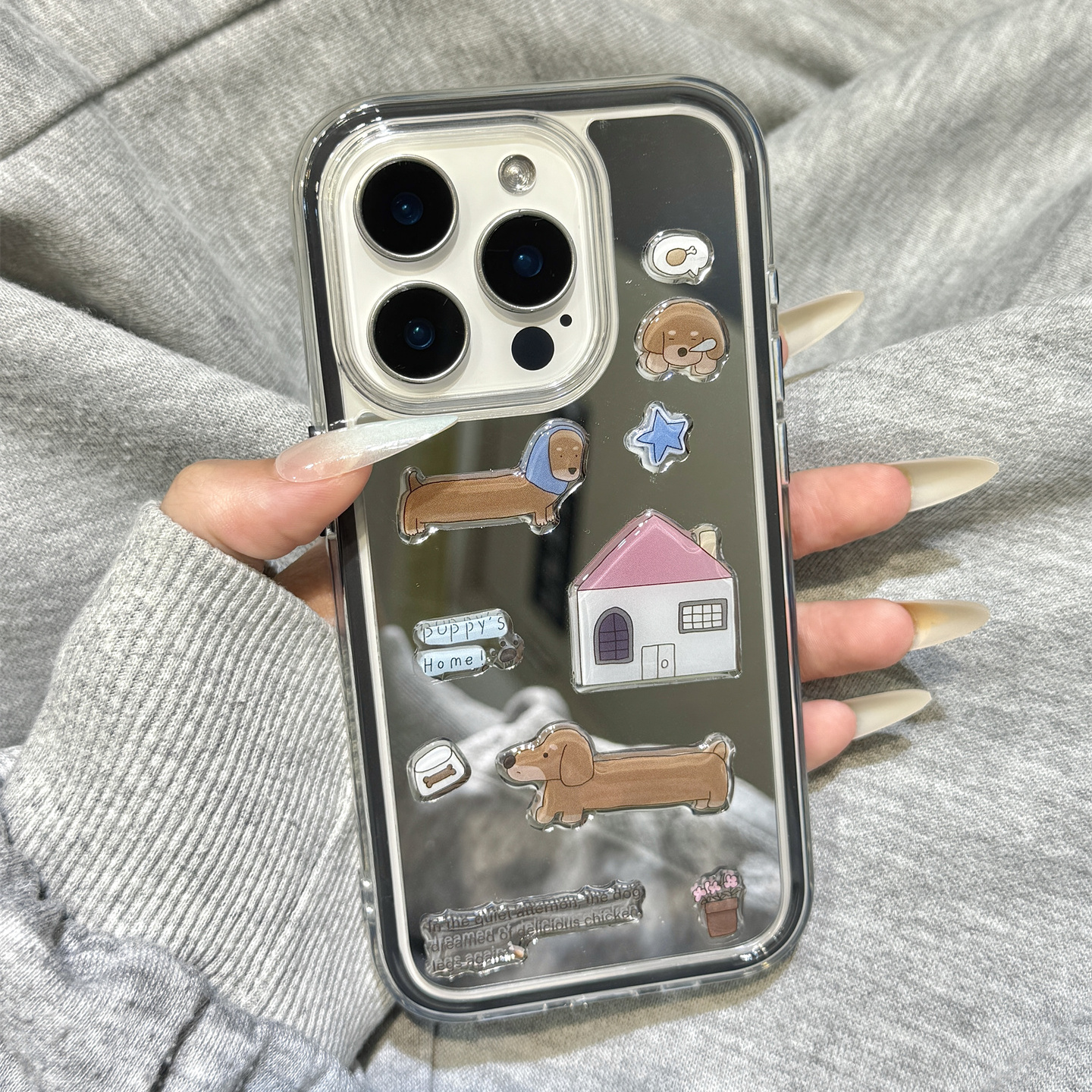 高级感镜面立体房屋腊肠狗贴片适用于iphone16promax苹果14手机壳15新款15pro女16二合一13pm硅胶创意防摔套