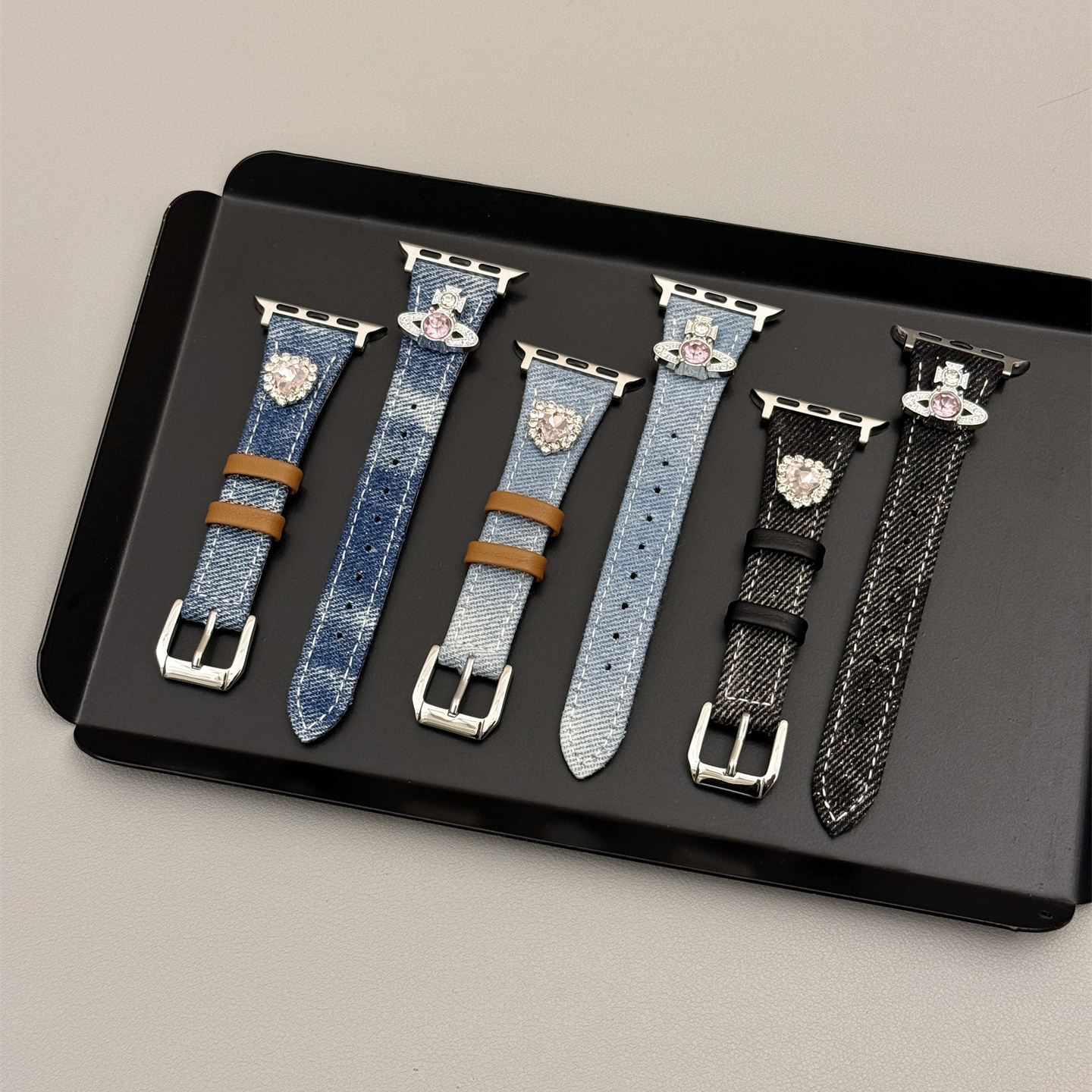 立体宝石星球扎染牛仔布表带适用iwatch11苹果手表applewatch9高级感s10秋冬季Ultra23新款45SE简约s9女款s6