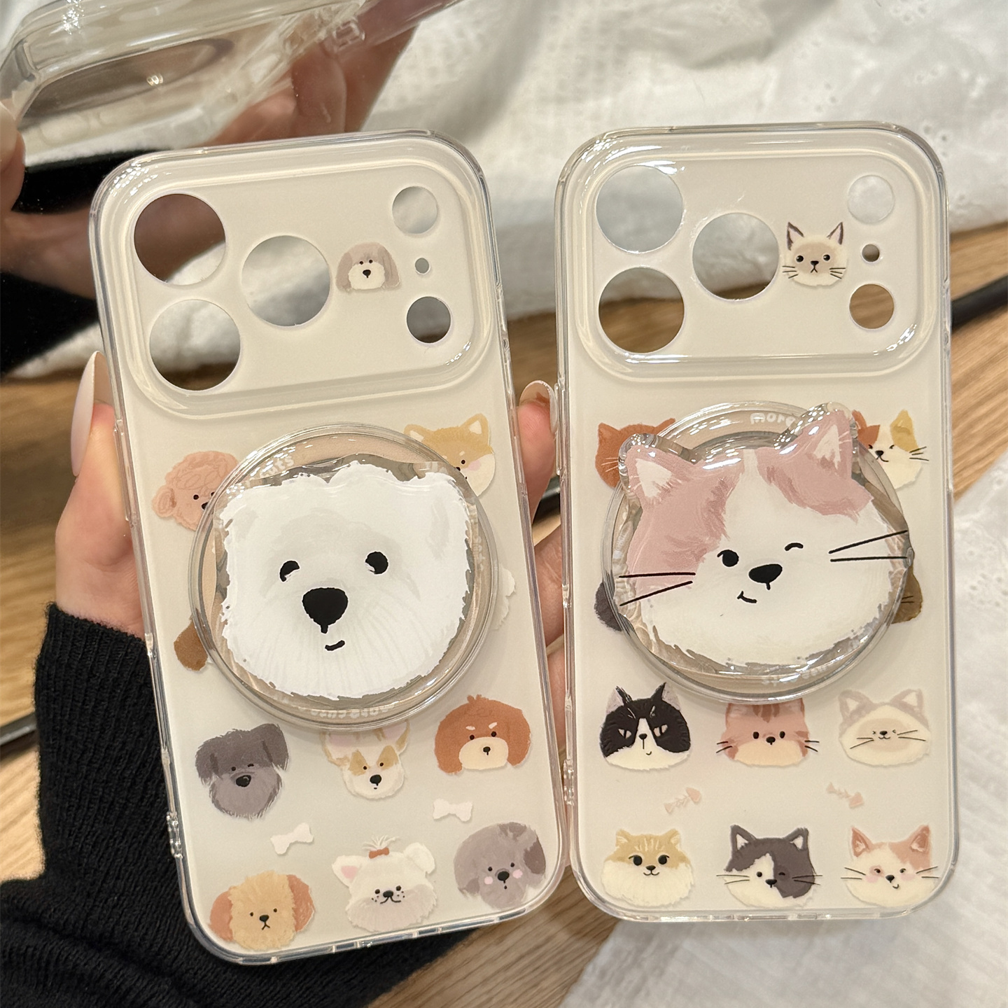 奶呼呼油画可爱猫咪狗狗磁吸支架适用于iphone17promax苹果14手机壳15新款16pro女13情侣17pm双层硅胶防摔套