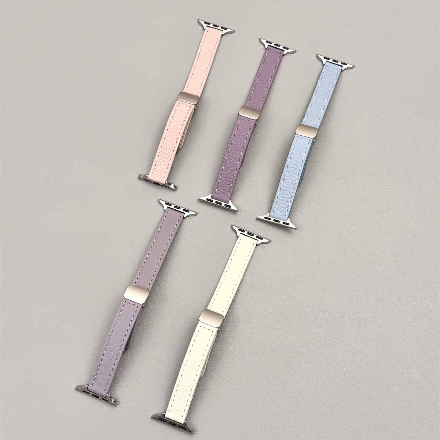秋冬季纯色荔枝纹磁吸扣表带适用iwatch11苹果手表applewatch9小众s10网红超火Ultra23新款45SE简约s6女款S9