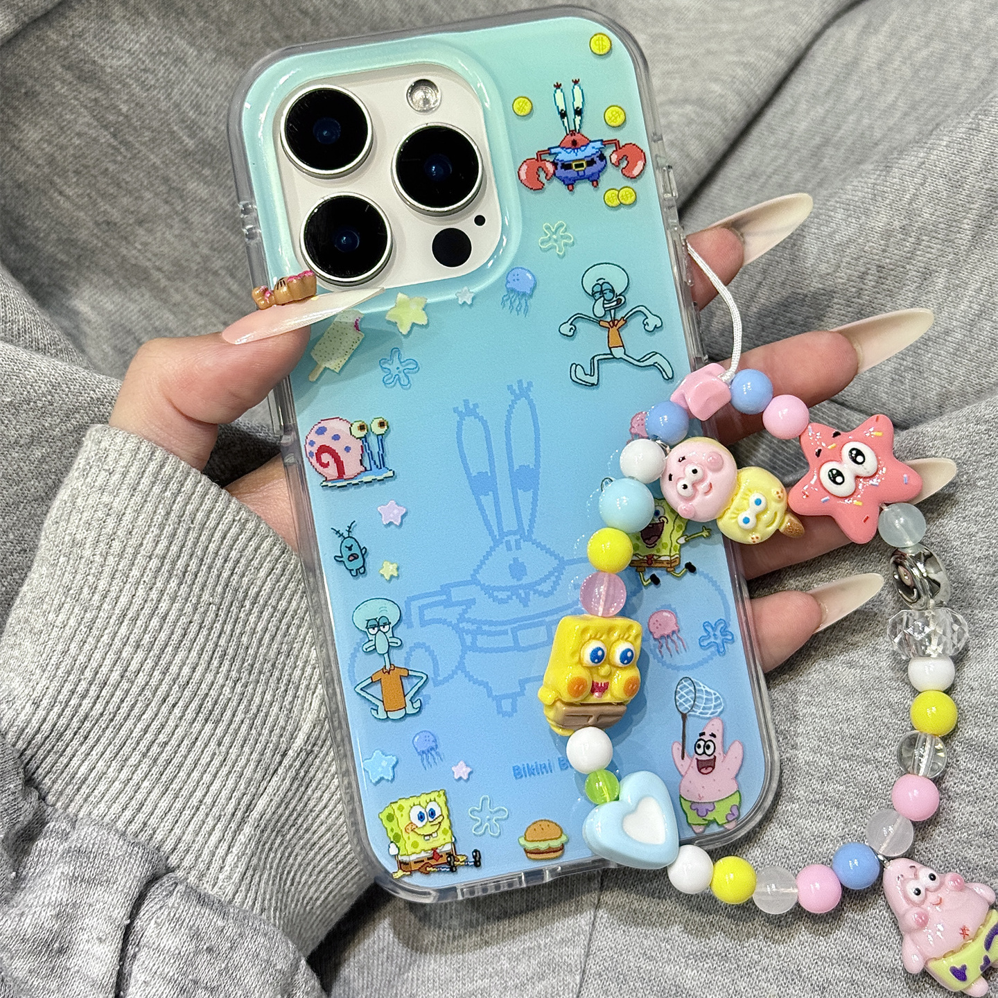可爱比奇堡居民海绵宝宝蟹老板链条适用于iphone16promax苹果14手机壳15新款15pro女16少女心13pm硅胶防摔套