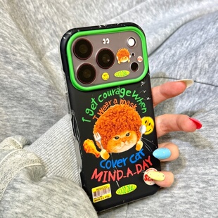可爱爆炸头猫咪炸鸡勺子叉子适用于iphone18promax苹果17手机壳15新款16pro女17pm双层硅胶创意防摔保护套