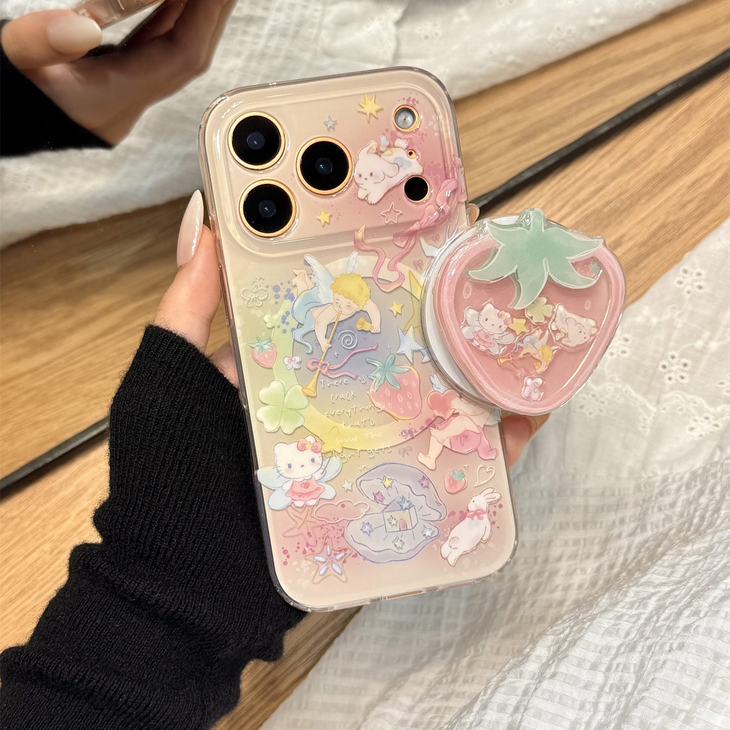 粉晕染油画草莓kitty猫天使丘比特磁吸支架适用于iphone17promax苹果14手机壳15新款16pro女13硅胶17pm防摔套