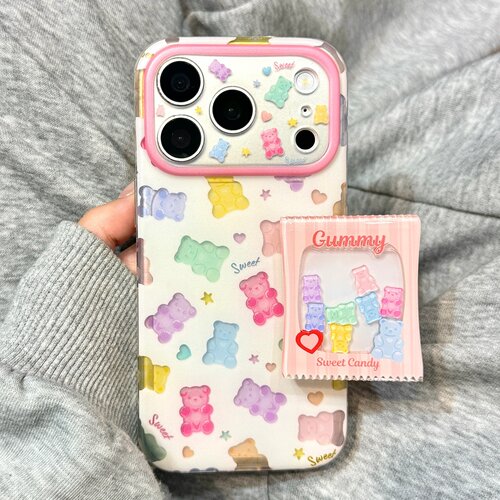 可爱油画少女心彩色软糖小熊摇摇乐支架适用于iphone17promax苹果14手机壳15新款16pro女13硅胶17pm防摔软壳