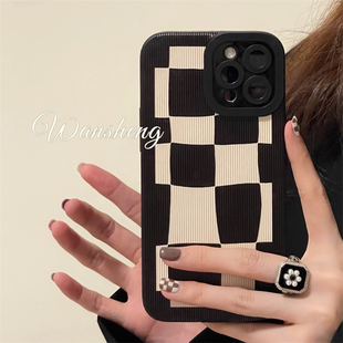 ins棋盘格iphone14promax苹果12手机壳11新款 14pro女xr 玩胜 创意全包防摔保护套 xs超火7p 8plus硅胶个性
