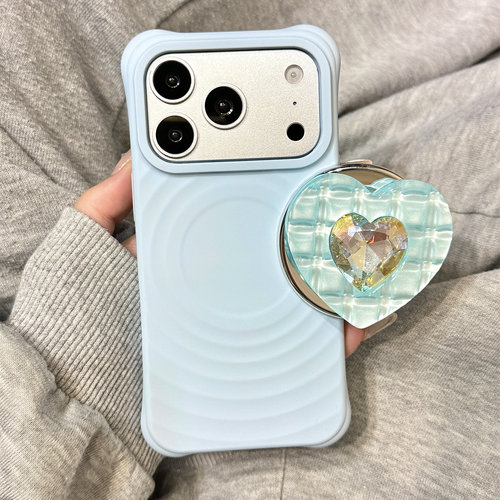 青雾蓝色波漾液态硅胶立体钻爱心磁吸支架适用于iphone17promax苹果14手机壳15新款16pro女13高级感17pm防摔