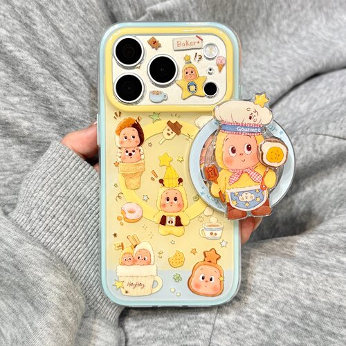 软萌可爱油画甜品厨师星星男孩磁吸支架适用于iphone17promax苹果14手机壳15新款16pro女13二合一17pm硅胶套