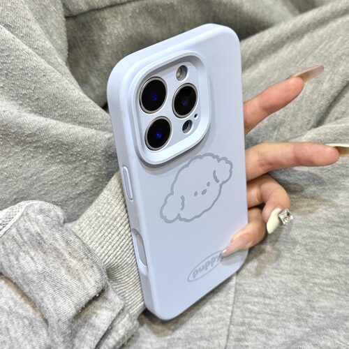云青色线条狗狗头像磨砂液态硅胶适用于iphone17promax苹果14手机壳15新款16pro女13可爱17Air全包防摔保护套