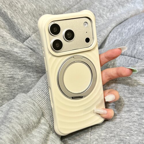 高级感磨砂波漾古董白色360旋转一体支点壳适用于iphone18promax苹果15手机壳17新款16pro女17pm液态硅胶防摔