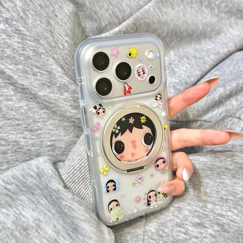 可爱油画花朵吐舌头小玉360旋转一体支点壳适用于iphone17promax苹果15手机壳17新款16pro女17pm硅胶防摔软壳