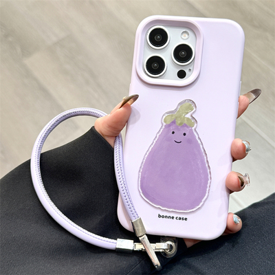玩胜 jellycat淡紫色立体茄子手拎绳iphone16promax苹果14手机壳15新款15pro女12可爱13pm磨砂硅胶创意防摔套