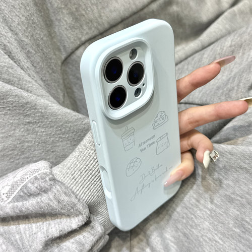 新天蓝色线条下午茶小蛋糕磨砂液态硅胶适用于iphone17promax苹果14手机壳15新款16pro女13全包17pm防摔软壳