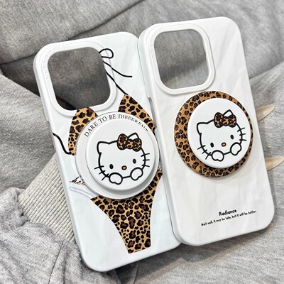 创意搞怪豹纹比基尼kitty猫磁吸支架适用于iphone16promax苹果14手机壳15新款16pro女16闺蜜13pm菲林壳防摔套