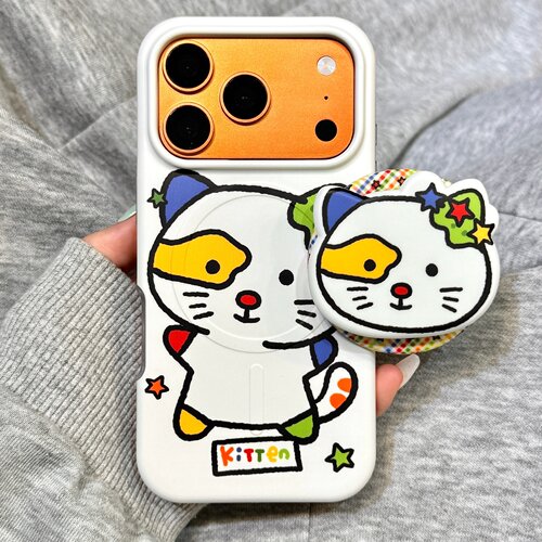 可爱卡通动漫涂鸦小怪猫咪磁吸支架适用于iphone18promax苹果17手机壳15新款16pro女17pm二合一菲林壳防摔套