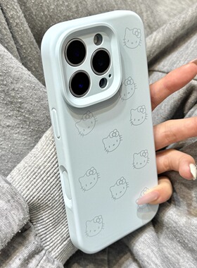 新天蓝色线条kitty猫液态硅胶适用于iphone17promax苹果14手机壳15新款16pro女13少女心17Air全包创意防摔套